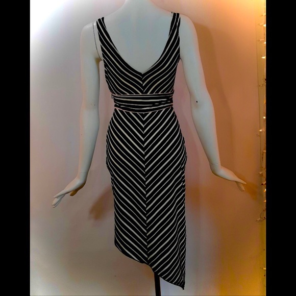 Windsor LastTango InParis PinkTrim&Flower B&W ArtDeco Diagonal Stripe DanceDress - Picture 3 of 9